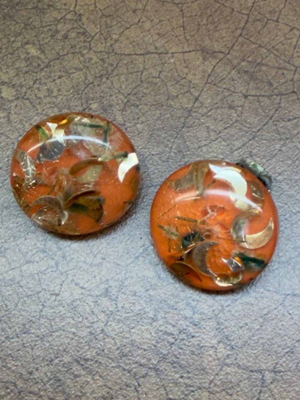 Handcrafted Orange Floral Glass Clip-On Earrings - Unbranded